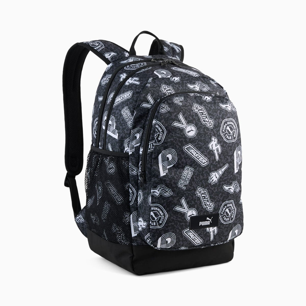 PUMA Academy 29L All-Over Print Backpack - PUMA Black-Running Icons AOP - Front view