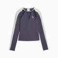 T7 Women's Slim Long Sleeve Cut-Out Tee - Inky Depths-Crème De Mint - front on white background