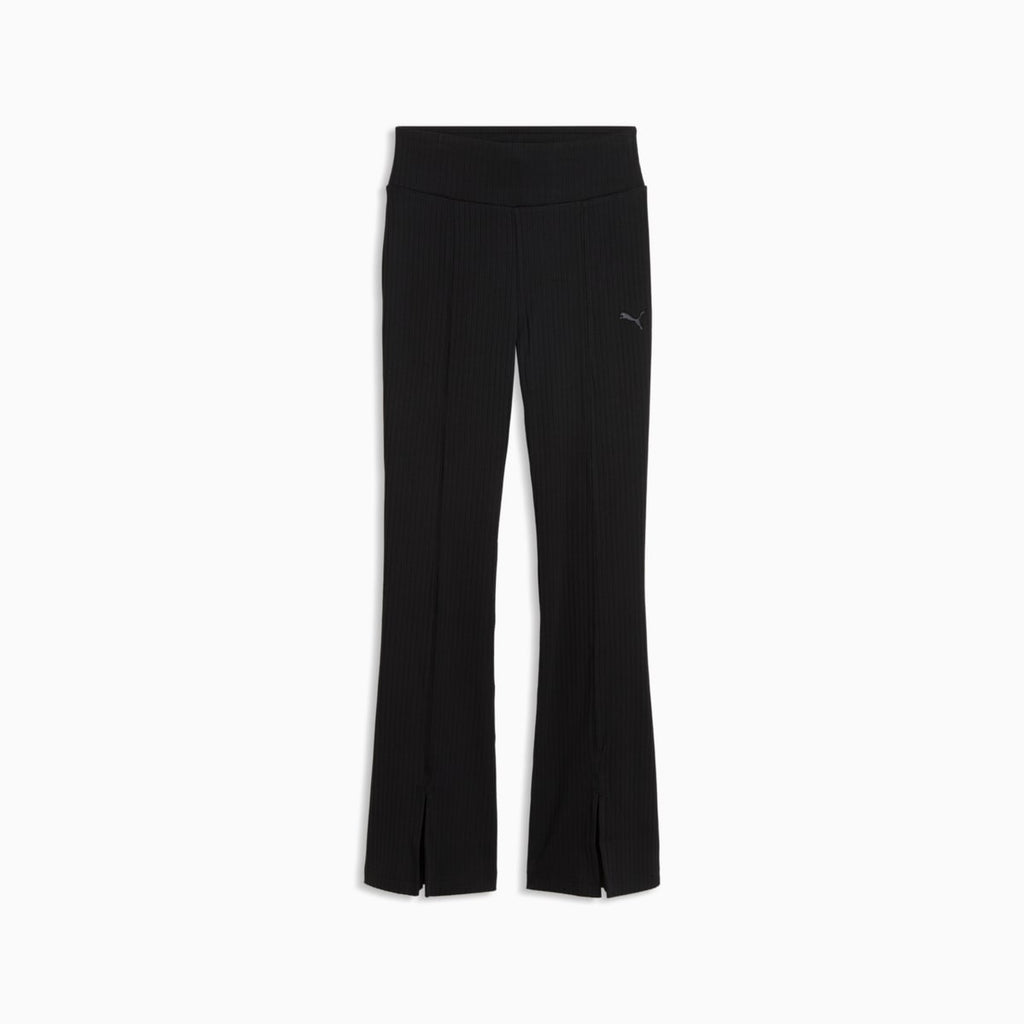 HER Women's Rib Flared Leggings - PUMA Black - front on white background