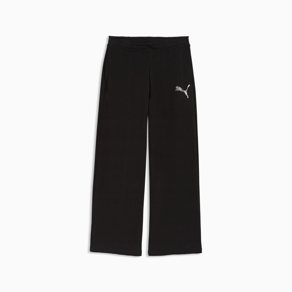 Essentials Graphic Leo Luxe Bedazzled Slouchy Pants Women - PUMA Black front view