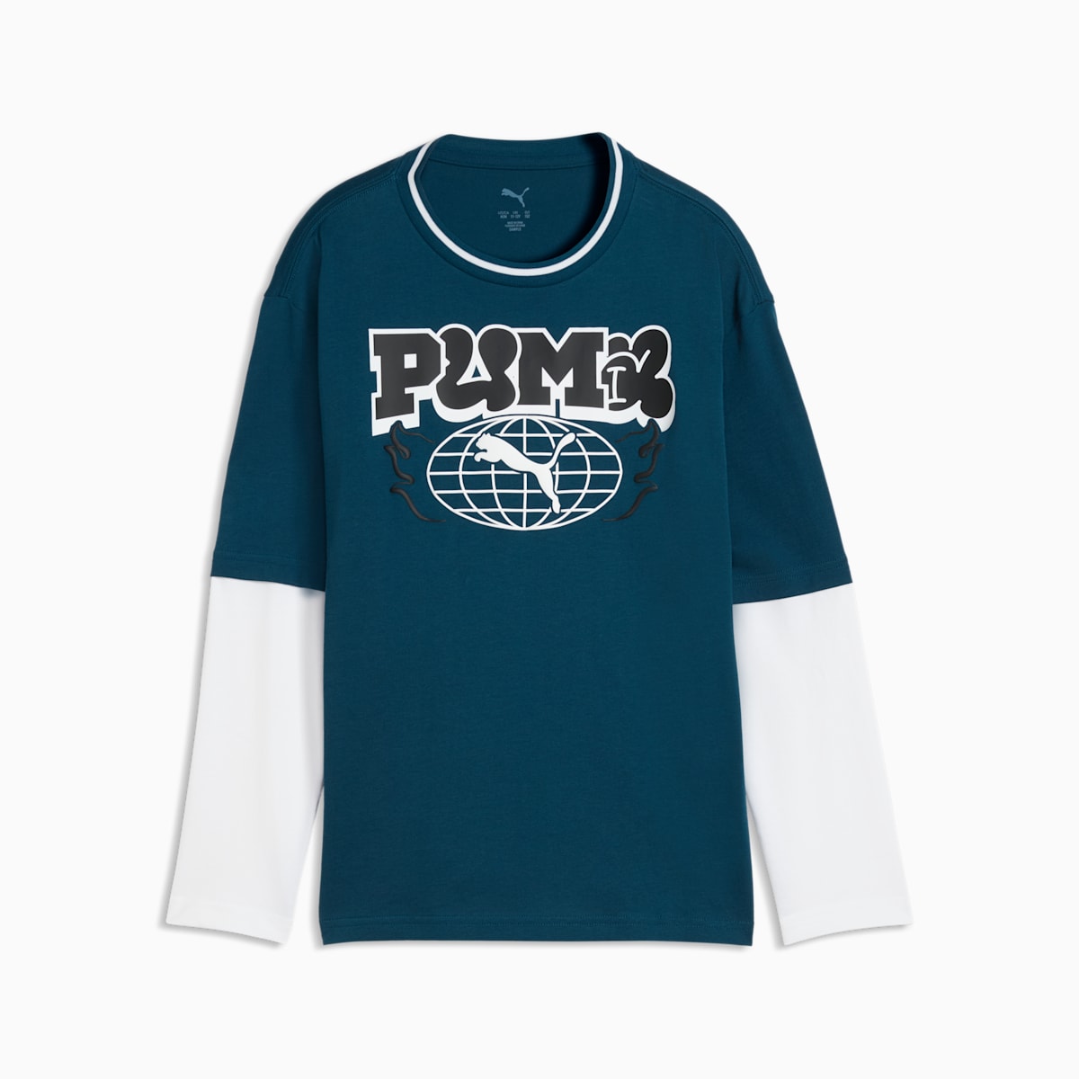 MID 90s Relaxed Layered Long Sleeve Tee Youth - Midnight Petrol - front on white background