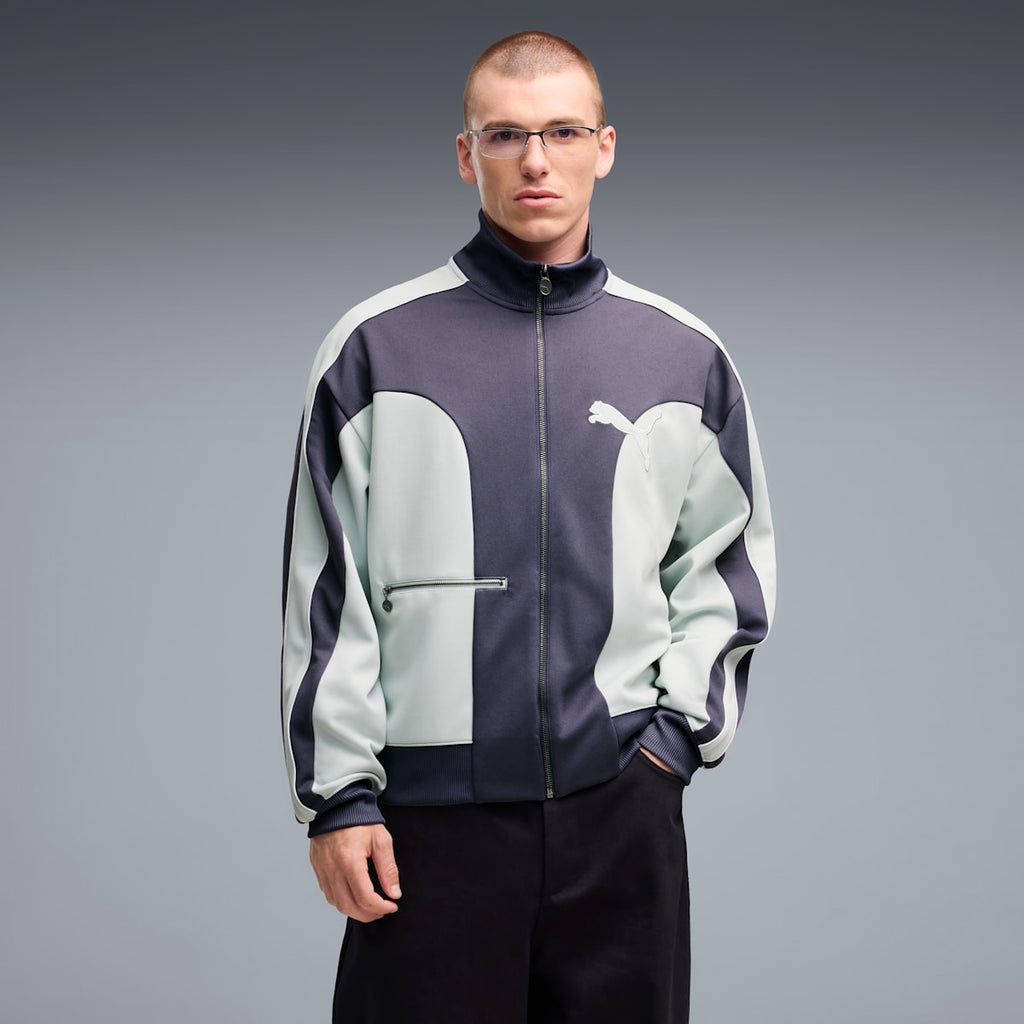 T7 Love Of The Cat Men's Relaxed T7 Track Jacket - Inky Depths-Créme De Mint - on model