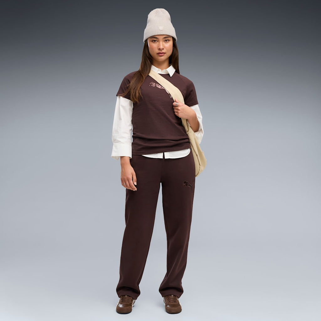 Essentials Sequins Fleece Comfort Pants Women - Chocolate Fondue - on model