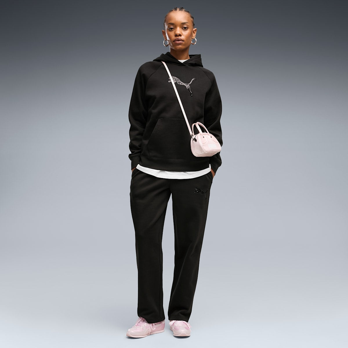 Essentials Sequins Fleece Comfort Pants Women - PUMA Black - on model