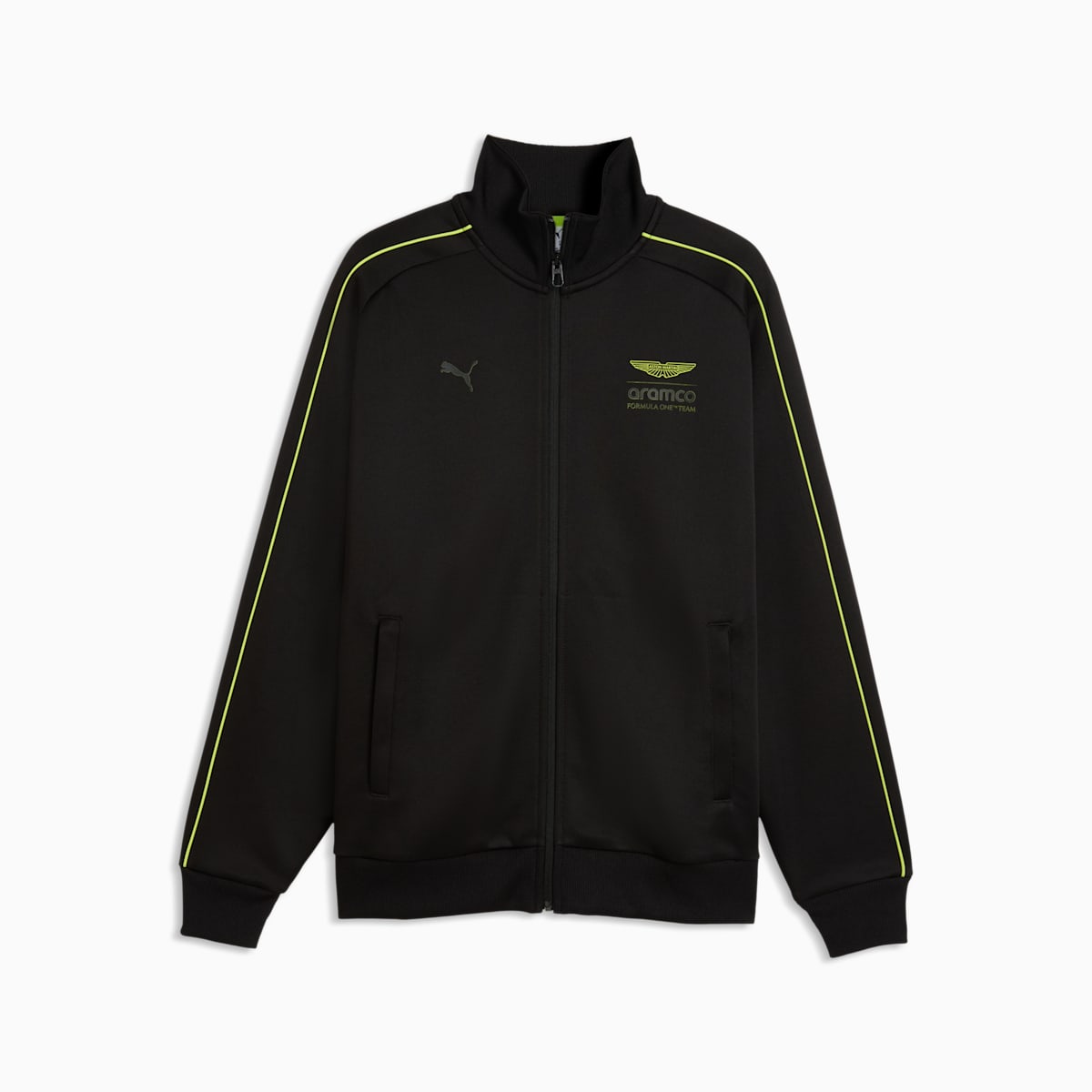 PUMA x ASTON MARTIN ARAMCO F1® TEAM Men's T7 Track Jacket - PUMA Black - front on white background