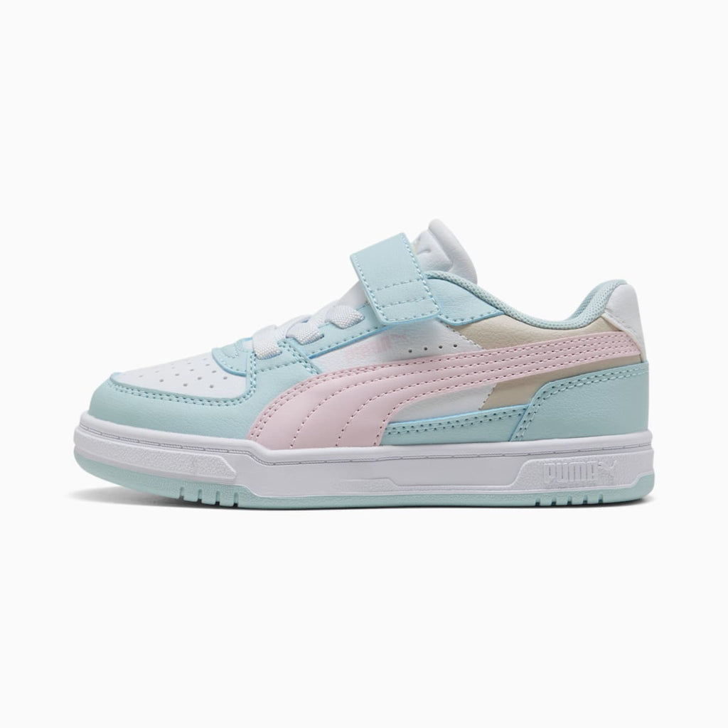 PUMA Caven III Block Sneakers Kids - Aqua Glow-Powder Pink-PUMA White - Side Profile - Lateral