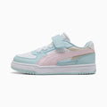 PUMA Caven III Block Sneakers Kids - Aqua Glow-Powder Pink-PUMA White - Side Profile - Lateral
