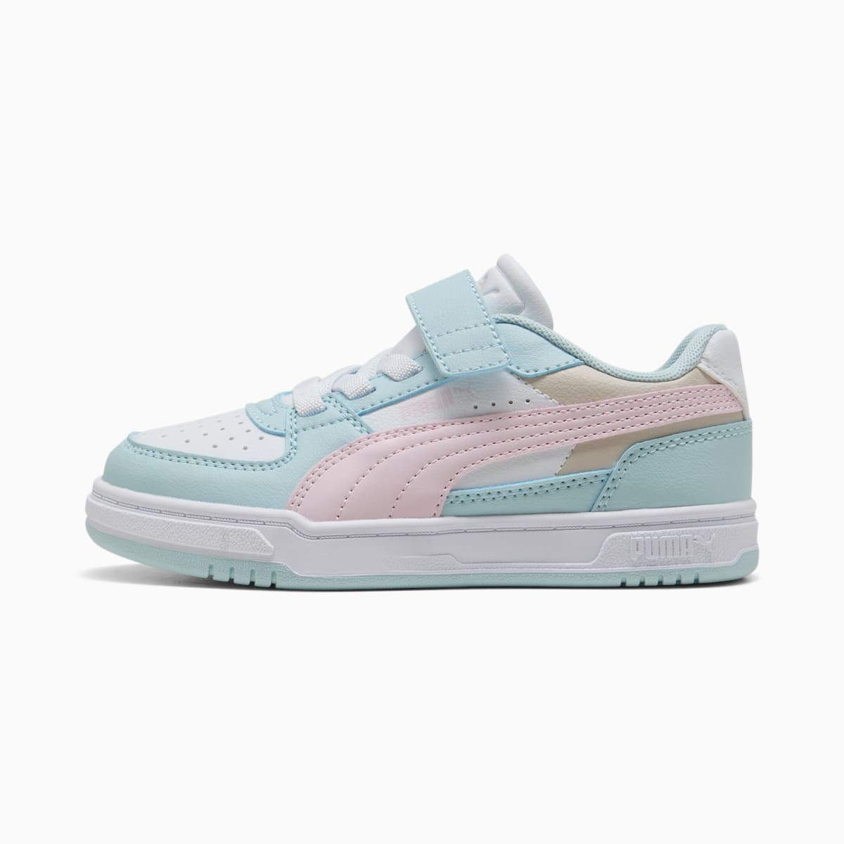 PUMA Caven III Block Sneakers Kids - Aqua Glow-Powder Pink-PUMA White - Side Profile - Lateral