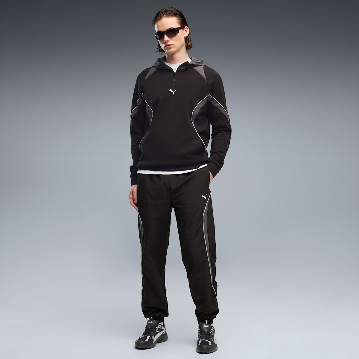 PUMA Sport Men's Woven Track Pants - PUMA Black - on model
