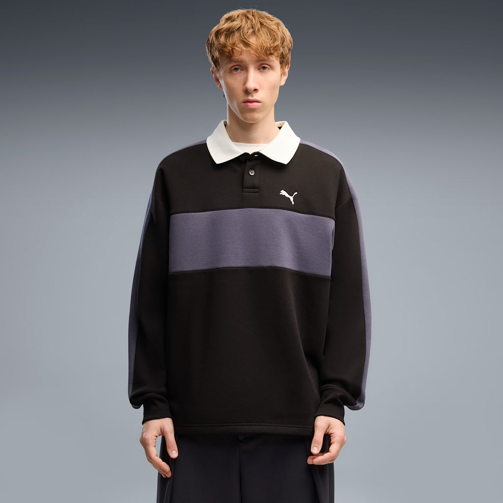 T7 Men's Relaxed Polo Crew Neck Sweatshirt - PUMA Black - on model