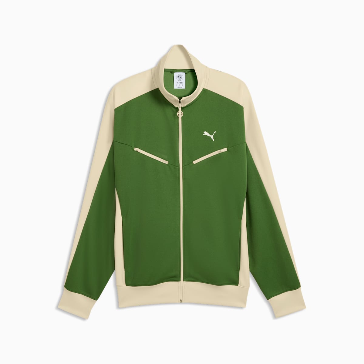 T7 Relaxed Retro Track Jacket Men - Earthy Green-Buttercream - front on white background