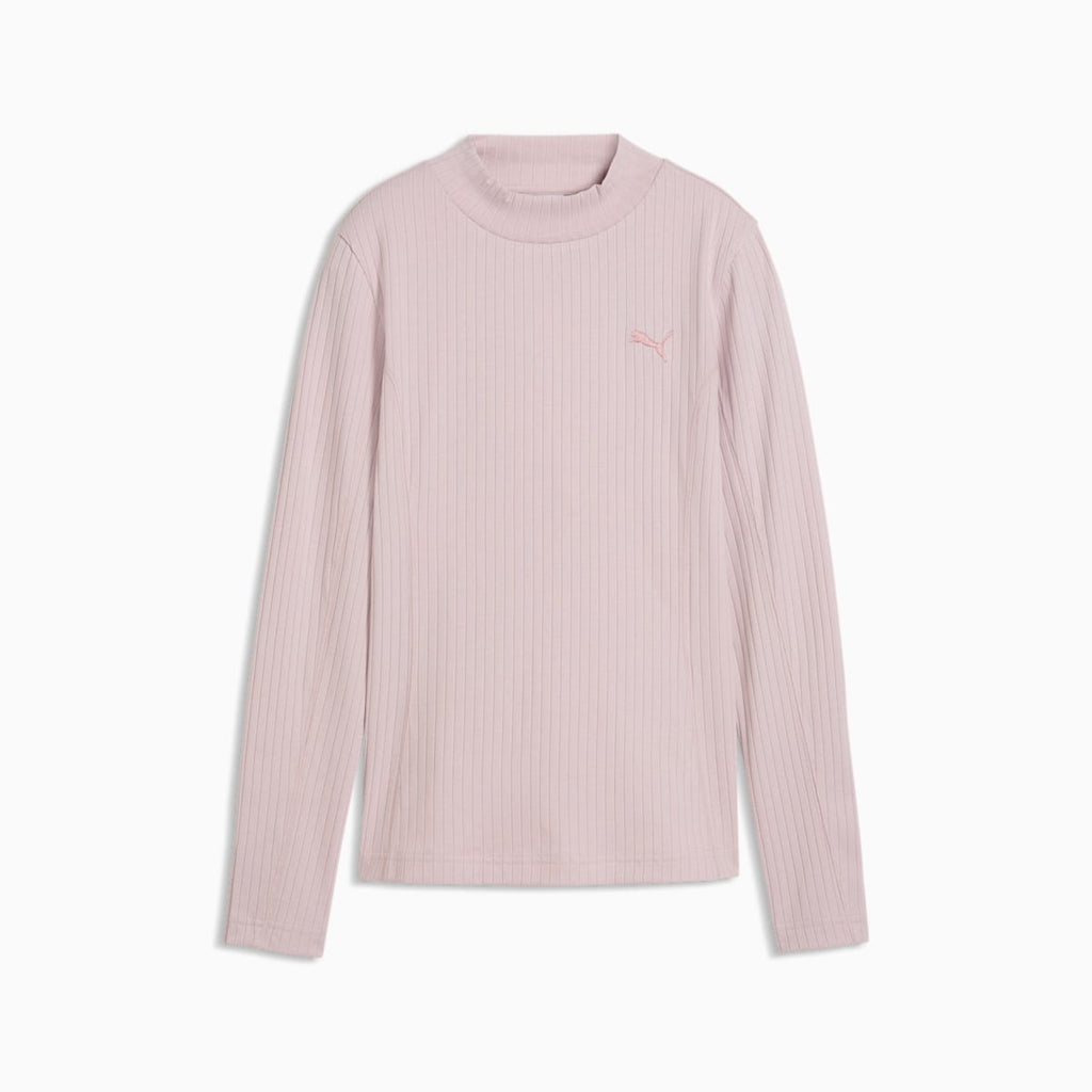 HER Slim Rib Long Sleeve Tee Women - Misty Pink - front on white background