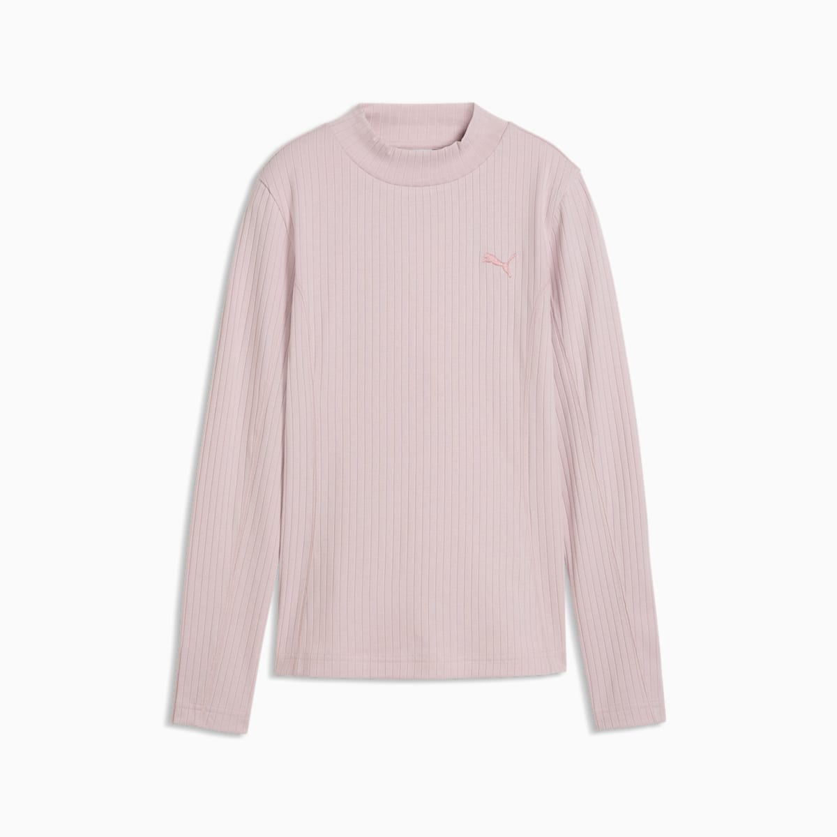 HER Slim Rib Long Sleeve Tee Women - Misty Pink - front on white background