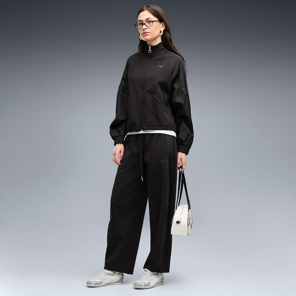 HER Relaxed Barrel Leg Pants Women - PUMA Black - on model