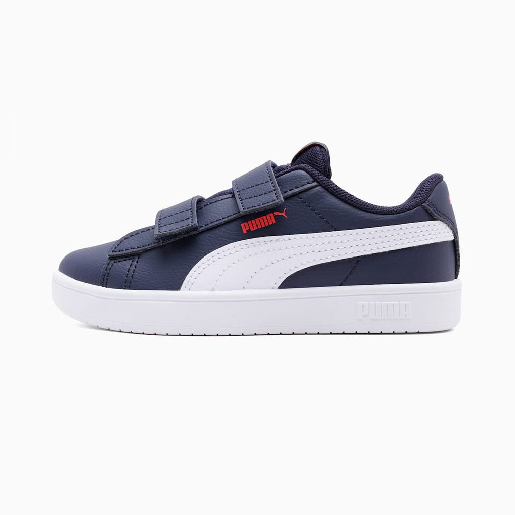 PUMA Rickie Classic V PS Kids Shoes - PUMA Navy-PUMA White-PUMA Red - Side Profile - Lateral