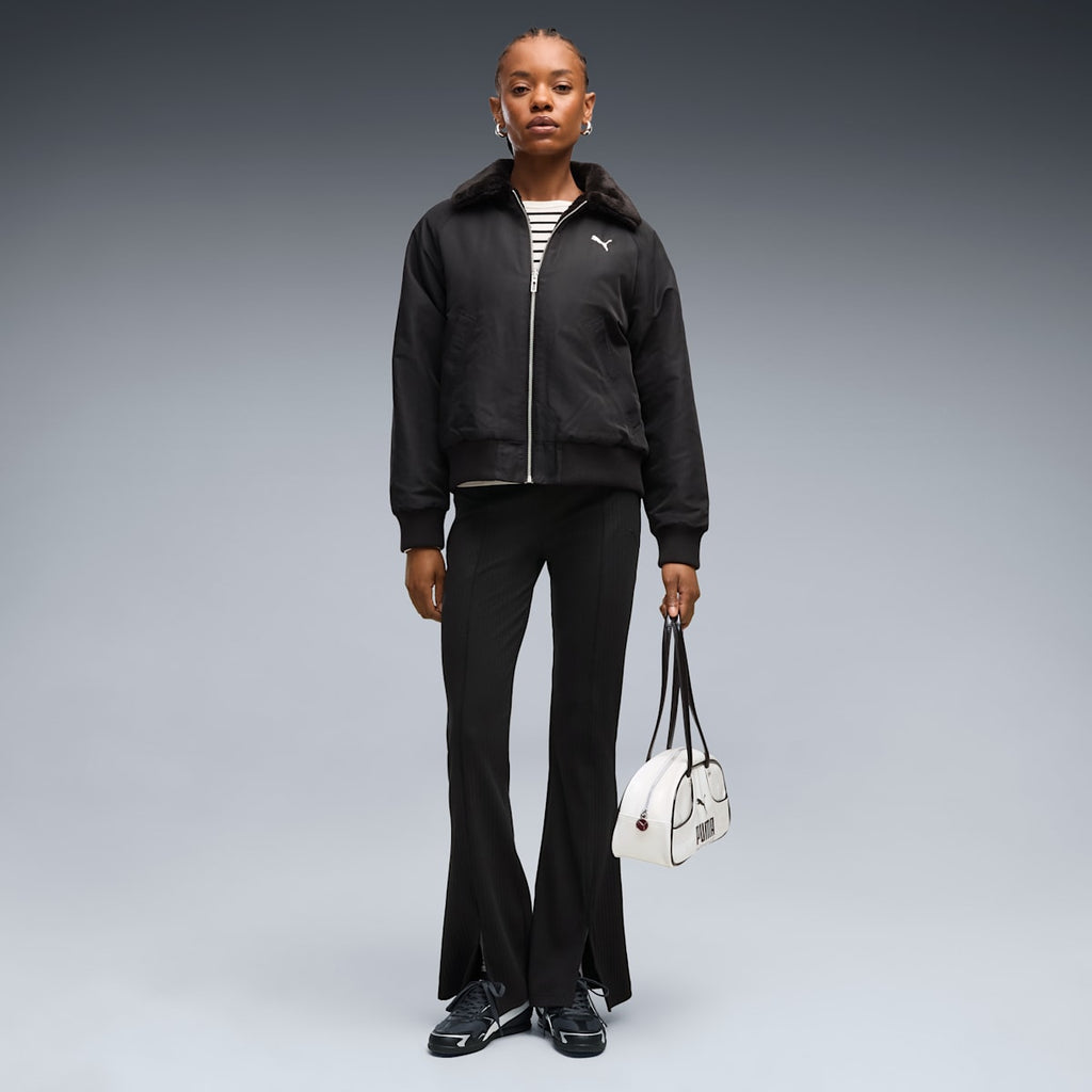 HER Women's Rib Flared Leggings - PUMA Black - on model