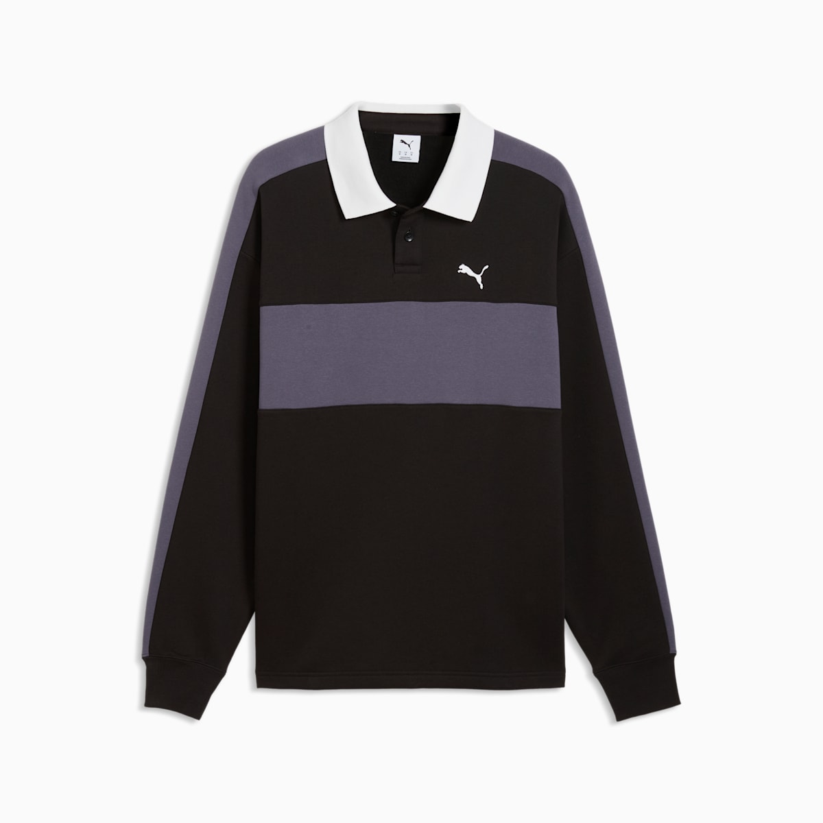 T7 Men's Relaxed Polo Crew Neck Sweatshirt - PUMA Black - front on white background