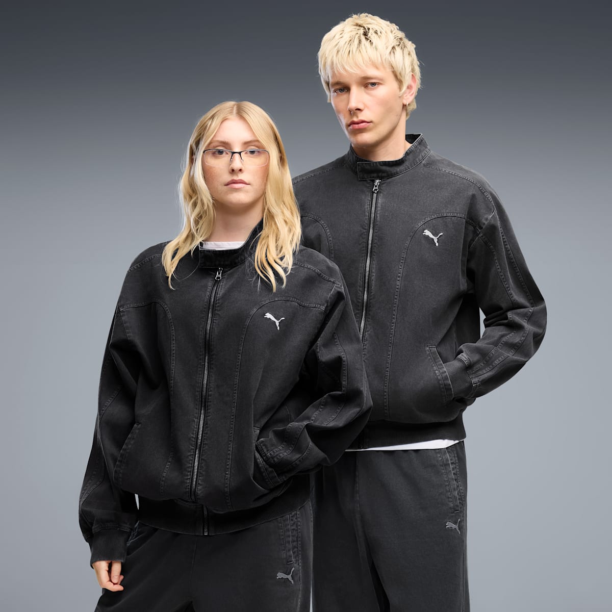 FUTURE.PUMA.ARCHIVE Relaxed Washed Twill T7 Track Jacket - PUMA Black - on model
