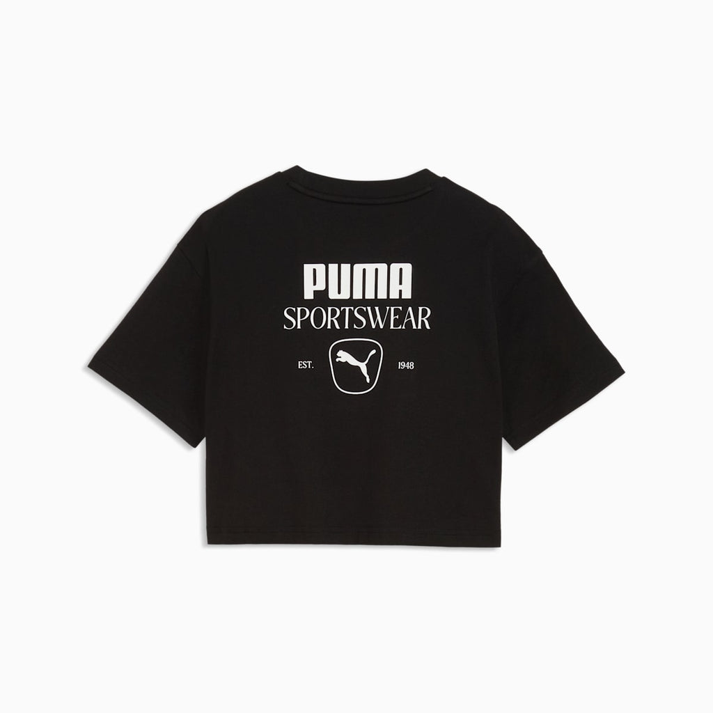 PUMA Class Relaxed Cropped Graphic Tee Youth - PUMA Black - back on white background
