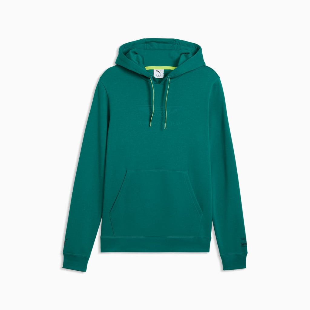 PUMA x ASTON MARTIN ARAMCO F1® TEAM Essentials Hoodie Men - Green Lux - front on white background