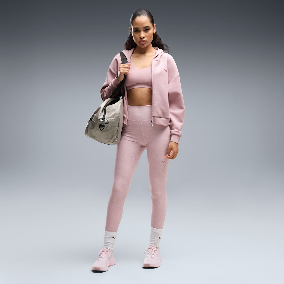 Cloudspun Ultra Soft Women's High-Waist, Full Length Training Tights - Misty Pink Heather - on model