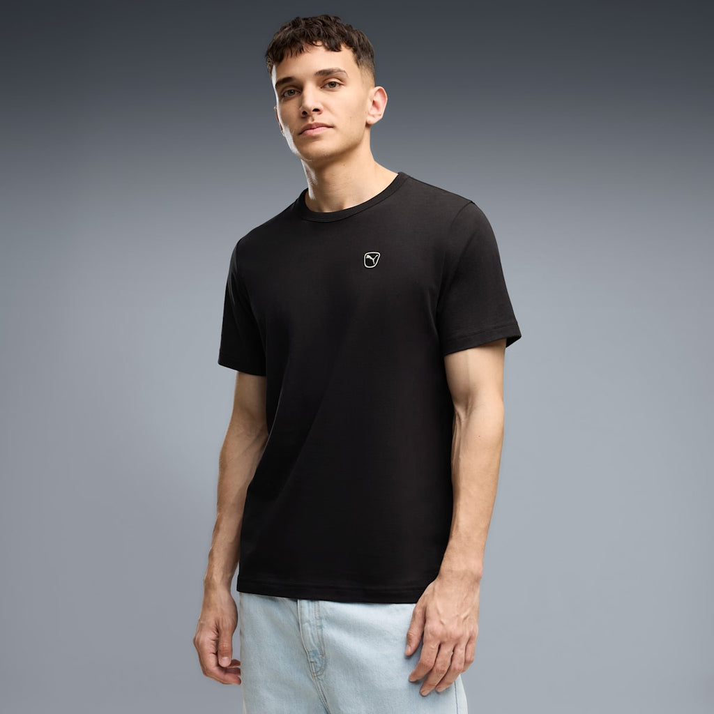 Essentials Elevated Tee Men - PUMA Black-warm white - on model