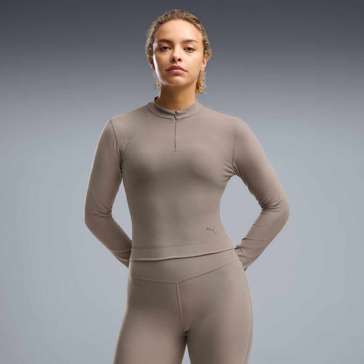 Cloudspun Ultra Soft Women's Quarter-Zip Training Top - Mouse Gray - on model