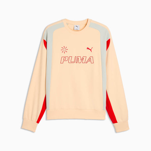 FUTURE.PUMA.ARCHIVE Relaxed Moto Crew Sweatshirt Unisex - Buttercream - front on white background