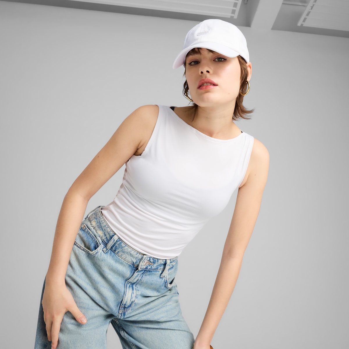 PUMA Essentials No. 1 Logo Patch Baseball Cap - PUMA White - Model view
