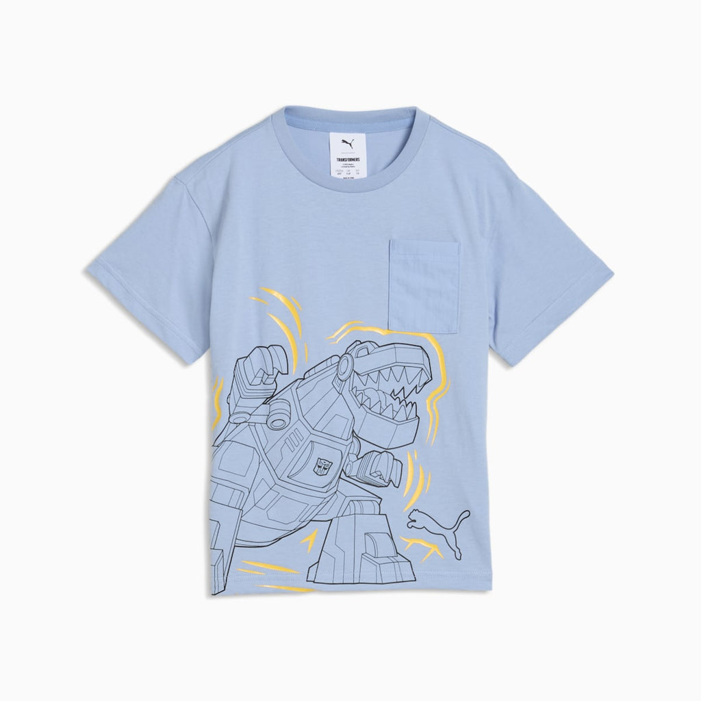 PUMA x TRANSFORMERS Little Kids' Relaxed Graphic Tee - Chambray Blue - front on white background