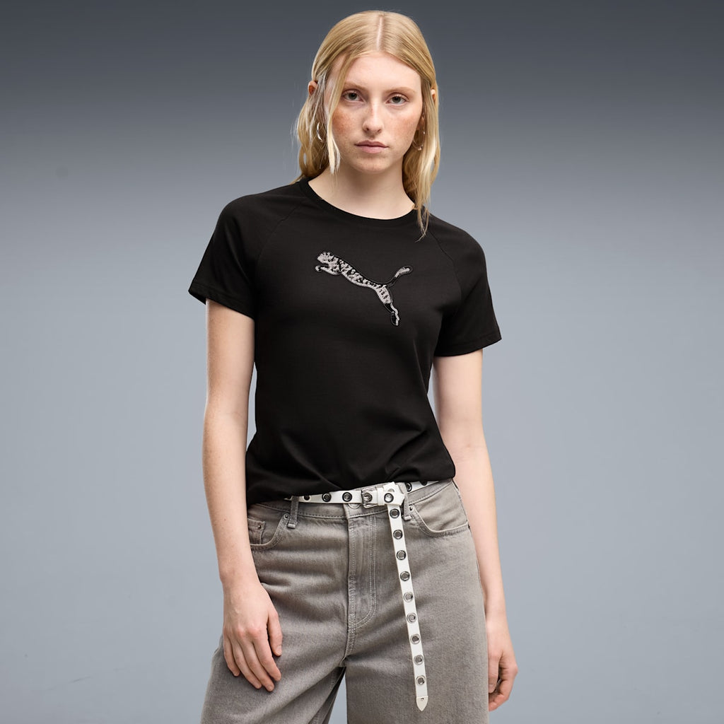 Essentials Sequins Tee Women - PUMA Black - on model