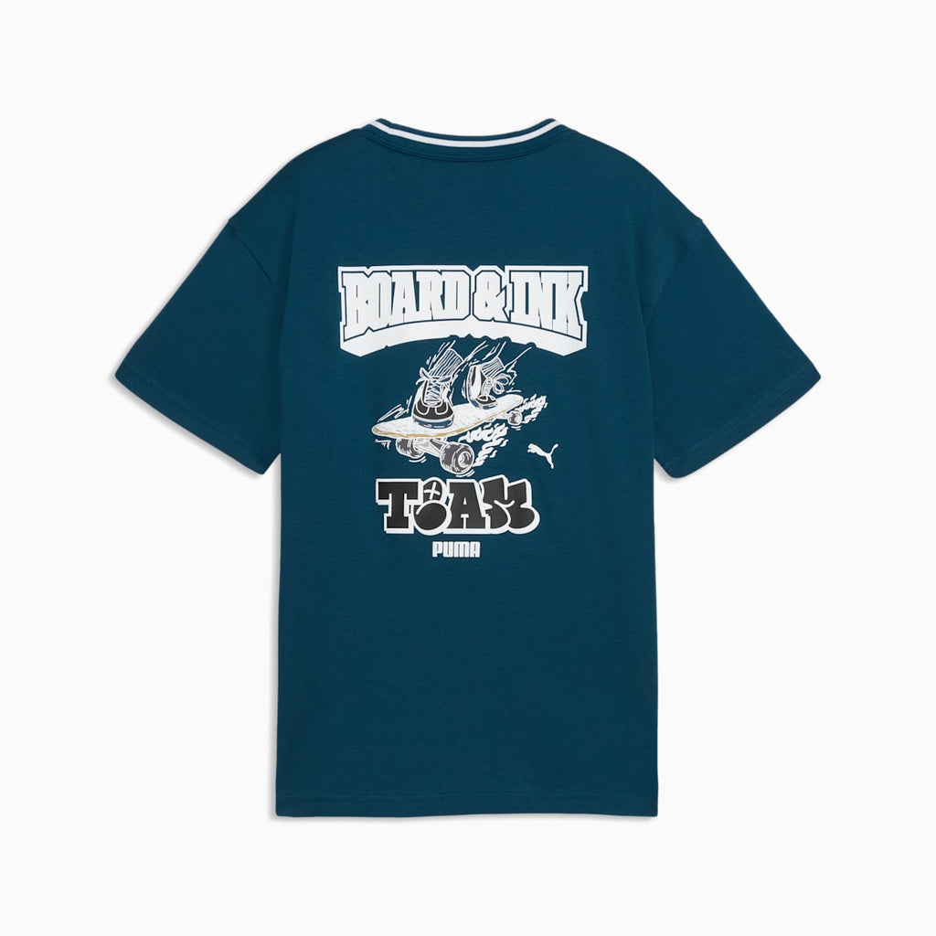MID 90s Relaxed Back Graphic Tee Youth - Midnight Petrol - back on white background