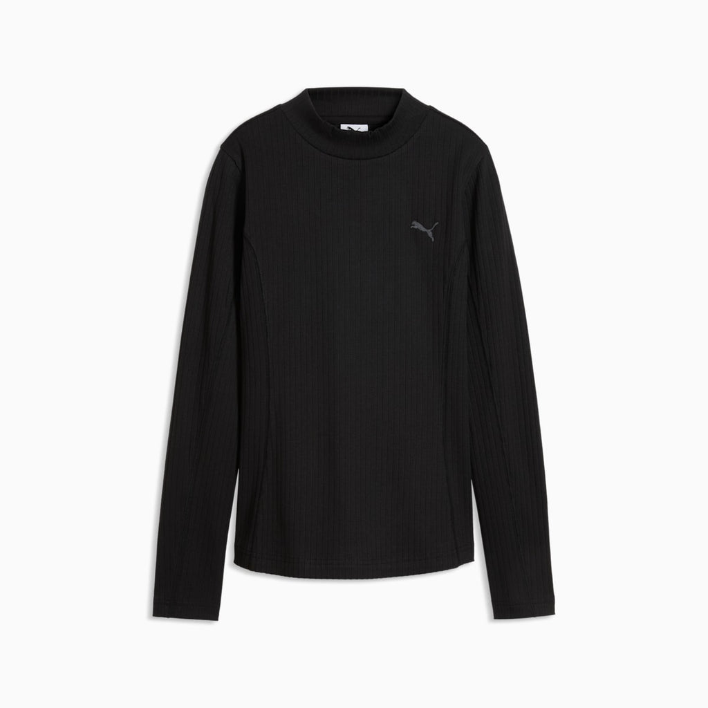 HER Slim Rib Long Sleeve Tee Women - PUMA Black - front on white background