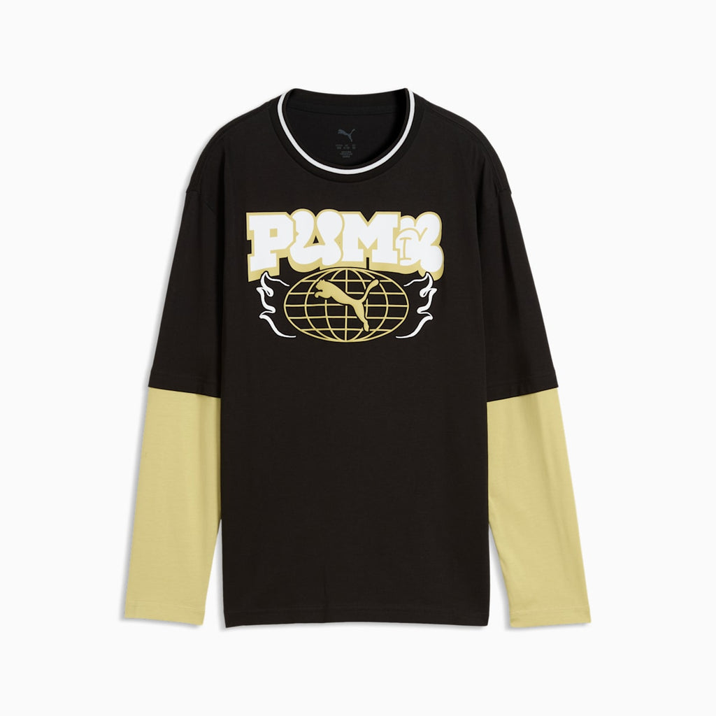 MID 90s Relaxed Layered Long Sleeve Tee Youth - PUMA Black - front on white background