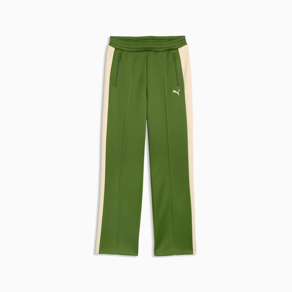 T7 Women's Straight Track Pants - Earthy Green-Buttercream - front on white background