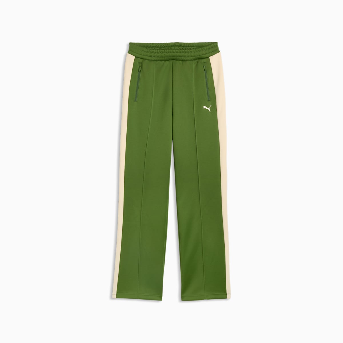 T7 Women's Straight Track Pants - Earthy Green-Buttercream - front on white background