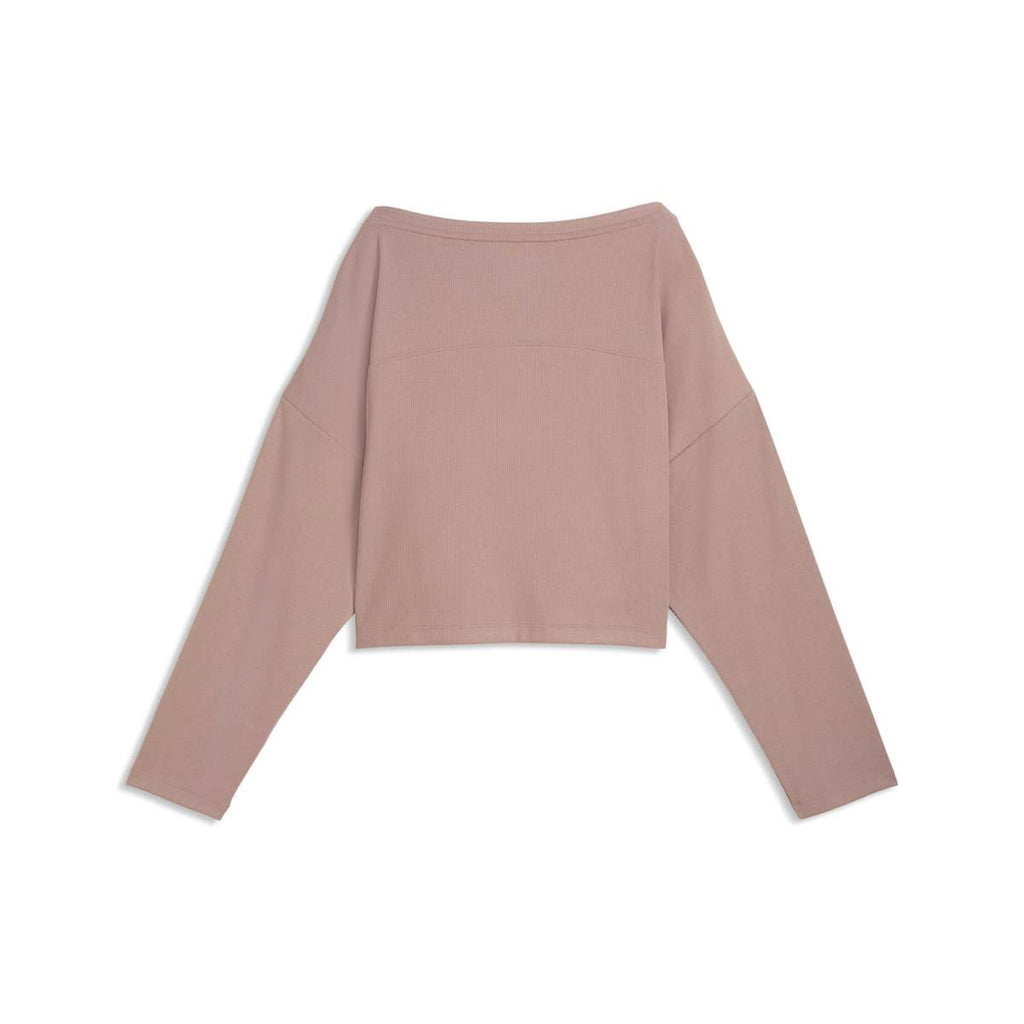 CLOUDSPUN Rib Slouchy Long-Sleeve Tee Women - Sandstone back view