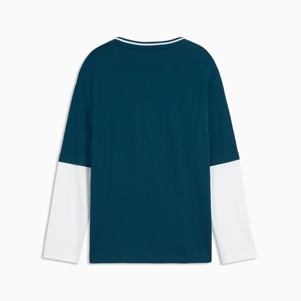 MID 90s Relaxed Layered Long Sleeve Tee Youth - Midnight Petrol - back on white background