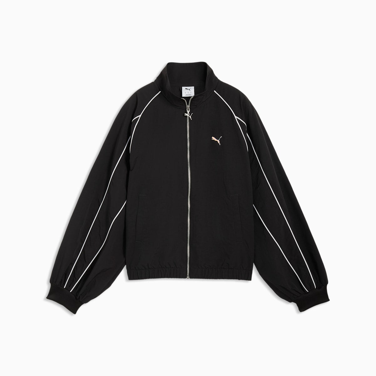 T7 Balloon-Sleeve Piping Relaxed Woven Track Jacket Women - PUMA Black front view