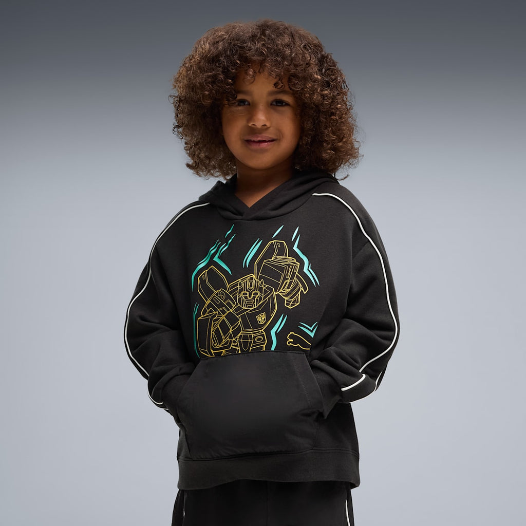 PUMA x TRANSFORMERS Little Kids' Relaxed Graphic Hoodie - PUMA Black - on model