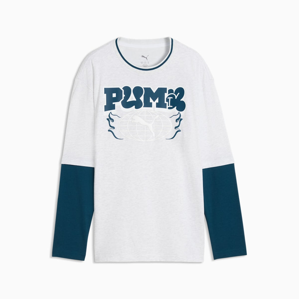 MID 90s Relaxed Layered Long Sleeve Tee Youth - White Glow Heather - front on white background