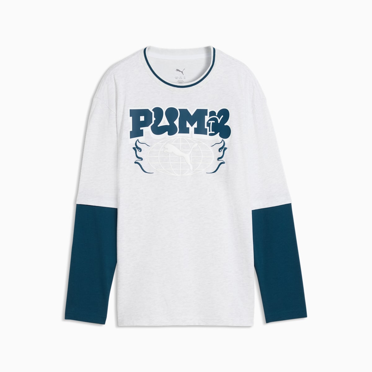 MID 90s Relaxed Layered Long Sleeve Tee Youth - White Glow Heather - front on white background