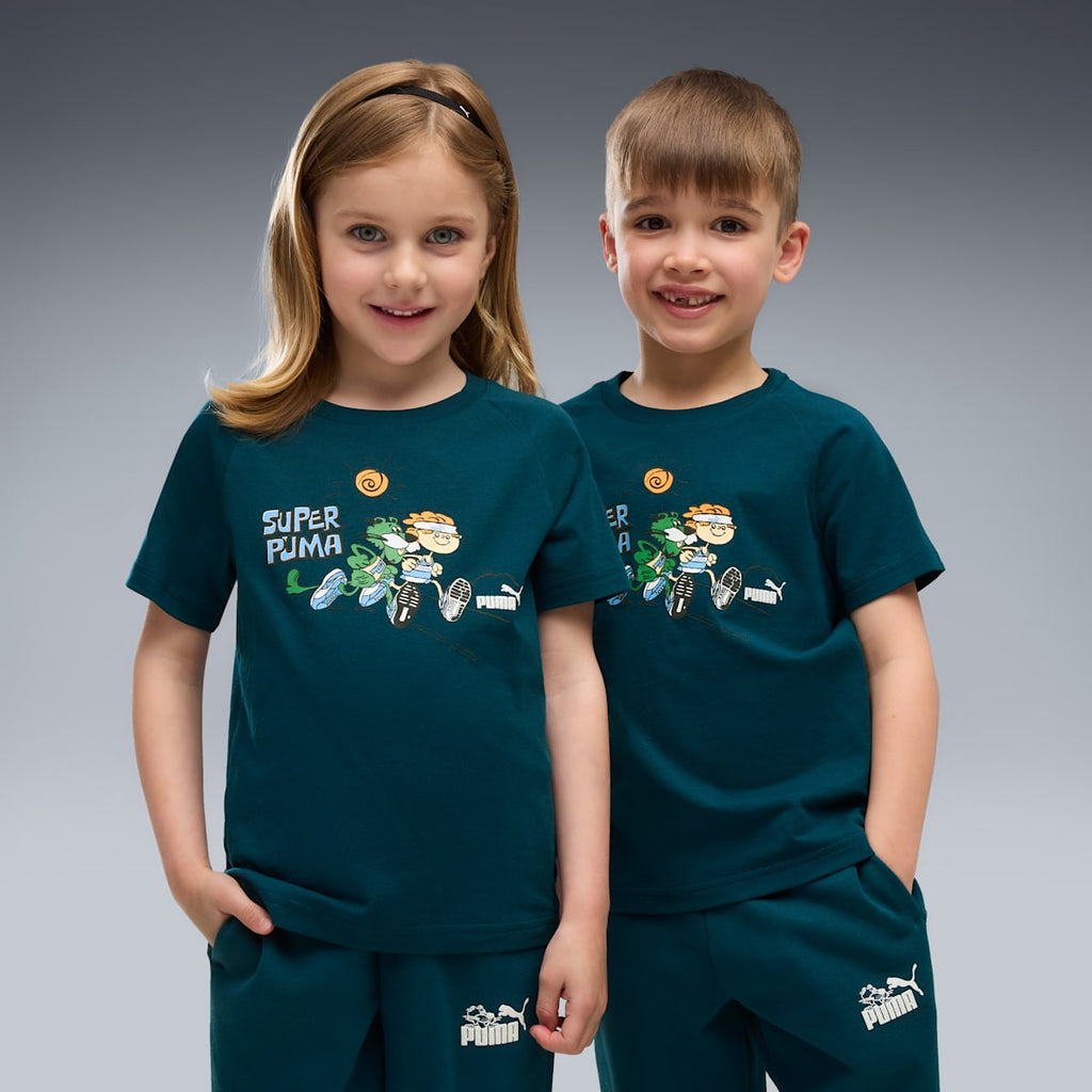 PUMA Kids Graphic Tee - Midnight Petrol - on model
