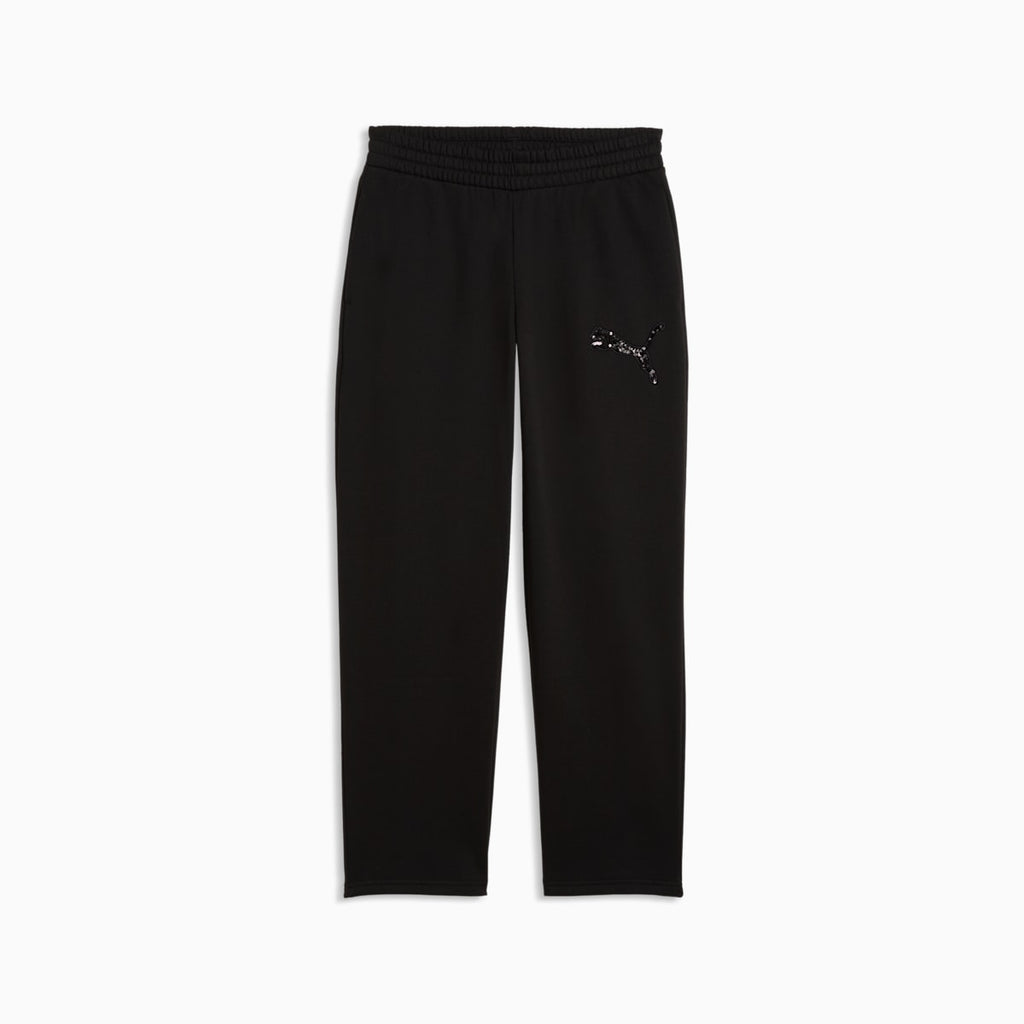Essentials Sequins Fleece Comfort Pants Women - PUMA Black - front on white background