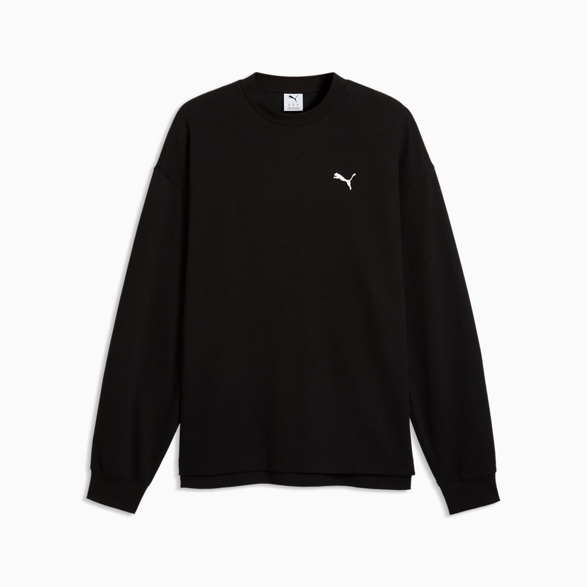 Essentials Elevated Relaxed Material Crew Sweatshirt Men - PUMA Black - front on white background