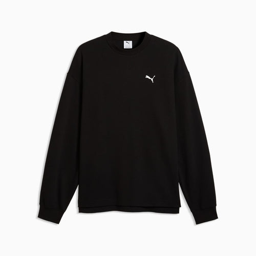 Essentials Elevated Relaxed Material Crew Sweatshirt Men - PUMA Black - front on white background