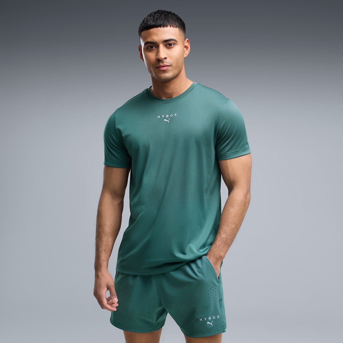 PUMA x HYROX Graphic Tee Men - Herb Garden - on model