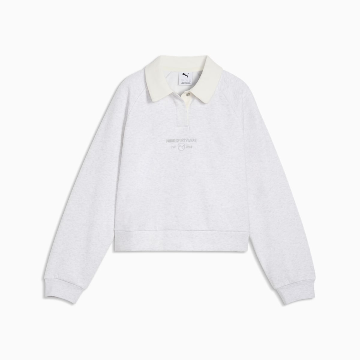 PUMA Class Relaxed Cropped Fleece Sweatshirt Youth - White Glow Heather - front on white background