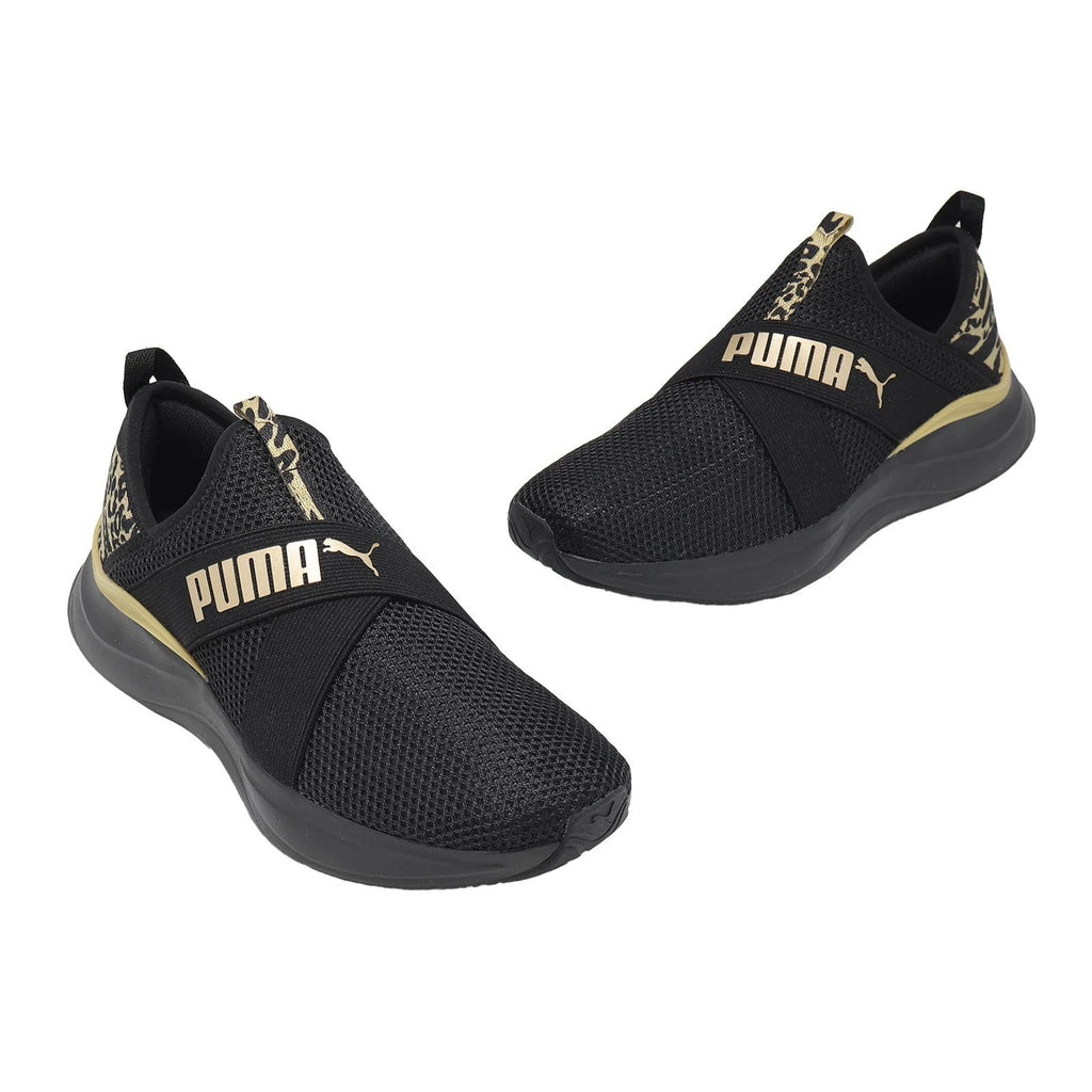 Puma Softride Harmony Slip Feline Black Gold Women Casual Shoe Sneaker